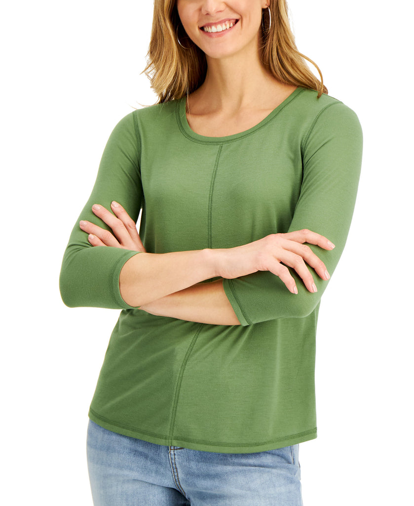 Style & Co Women Textured Seamed Top Vine Green