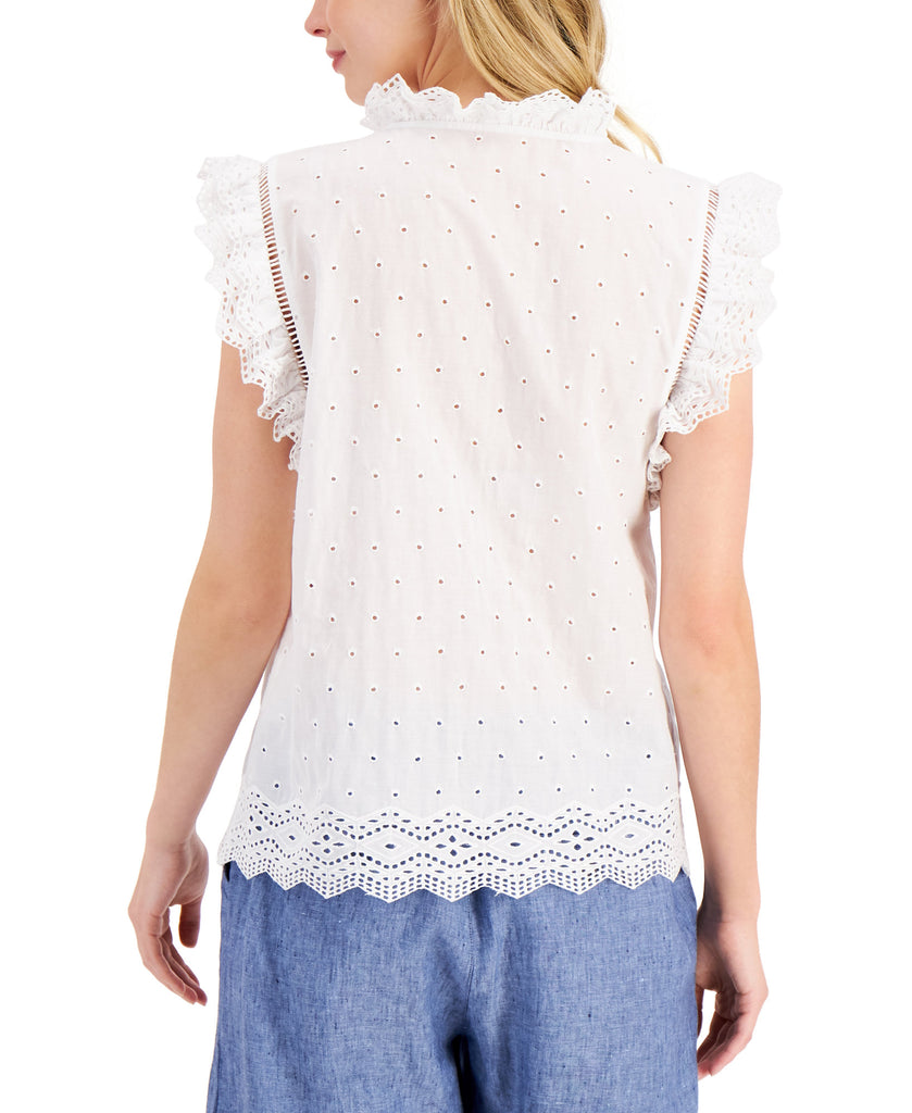 Charter Club Women Cotton Ruffled Eyelet Top