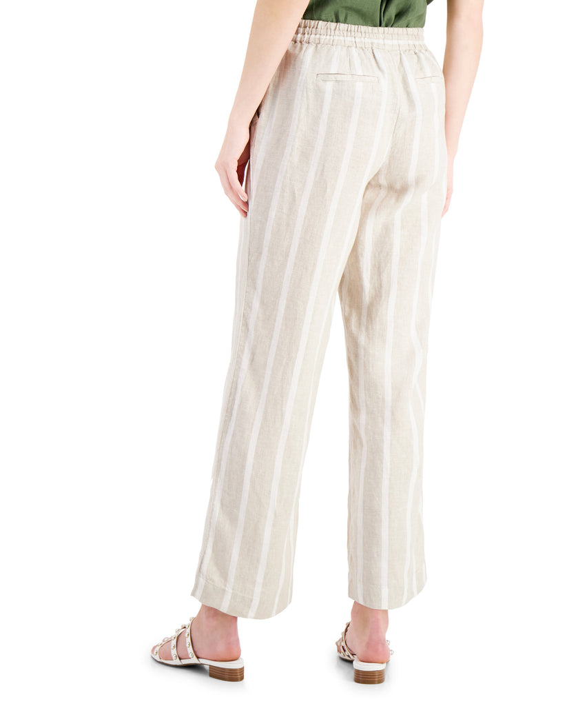 Charter Club Women Linen Striped Straight Leg Pants