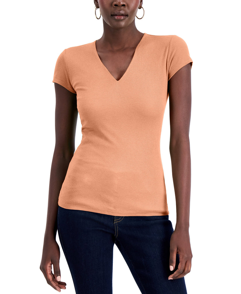 INC International Concepts Women Ribbed V Neck Top