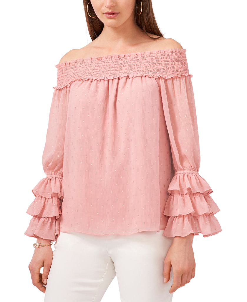 MSK Women Off The Shoulder Printed Chiffon Top Blush