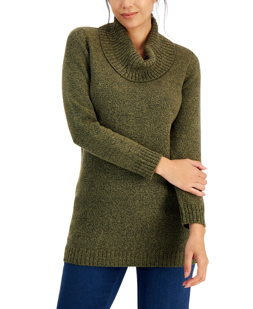 Karen Scott Women Cowlneck Tunic Sweater Olive Marl
