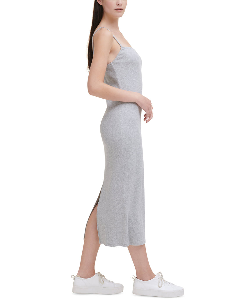 Calvin Klein Jeans Women Square Neck Ribbed Cotton Midi Dress