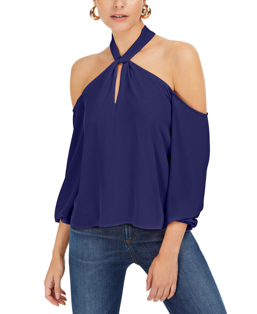 Bar III Women Keyhole Cold Shoulder Top Prune