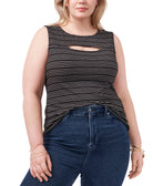 1.STATE Women Plus Stripe Print Cutout Tank Top Rich Black