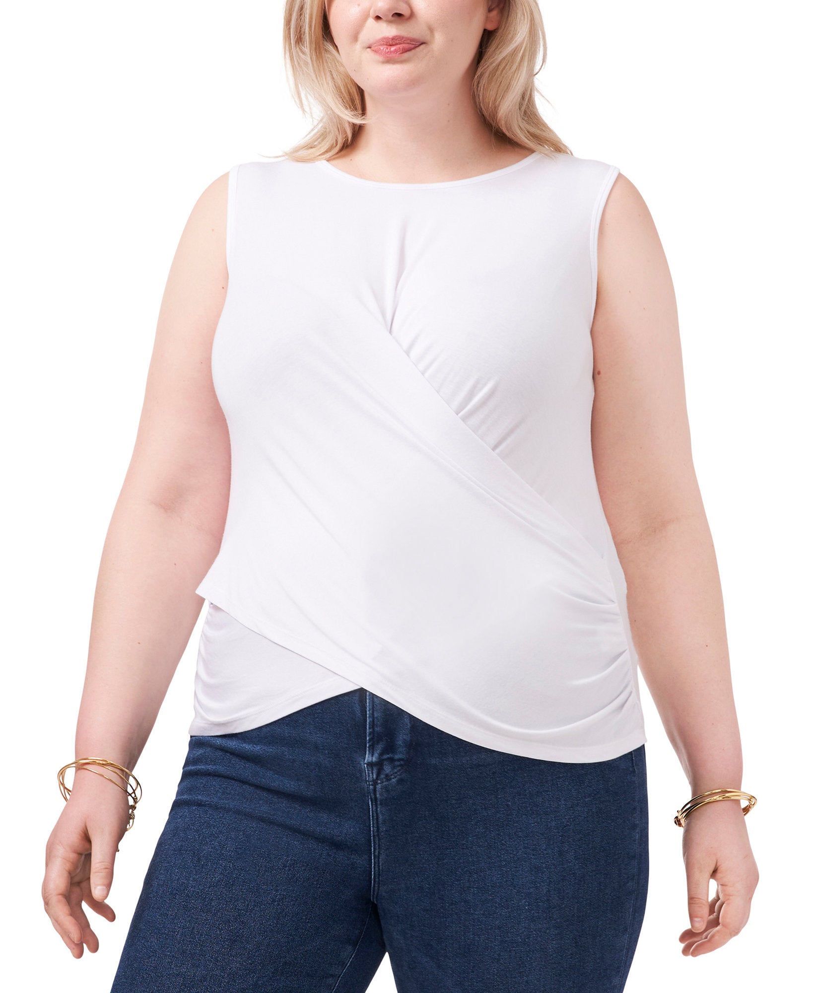 1.STATE Women Plus Cross Front Top Ultra White
