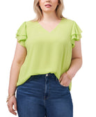 1.STATE Women Plus Flutter Sleeve V Neck Top Fresh Lime