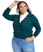 Charter Club Women Plus Beaded Cashmere Cardigan Deep Alpine
