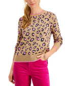 Charter Club Women Animal Print Sweater Warm Camel Heather Combo