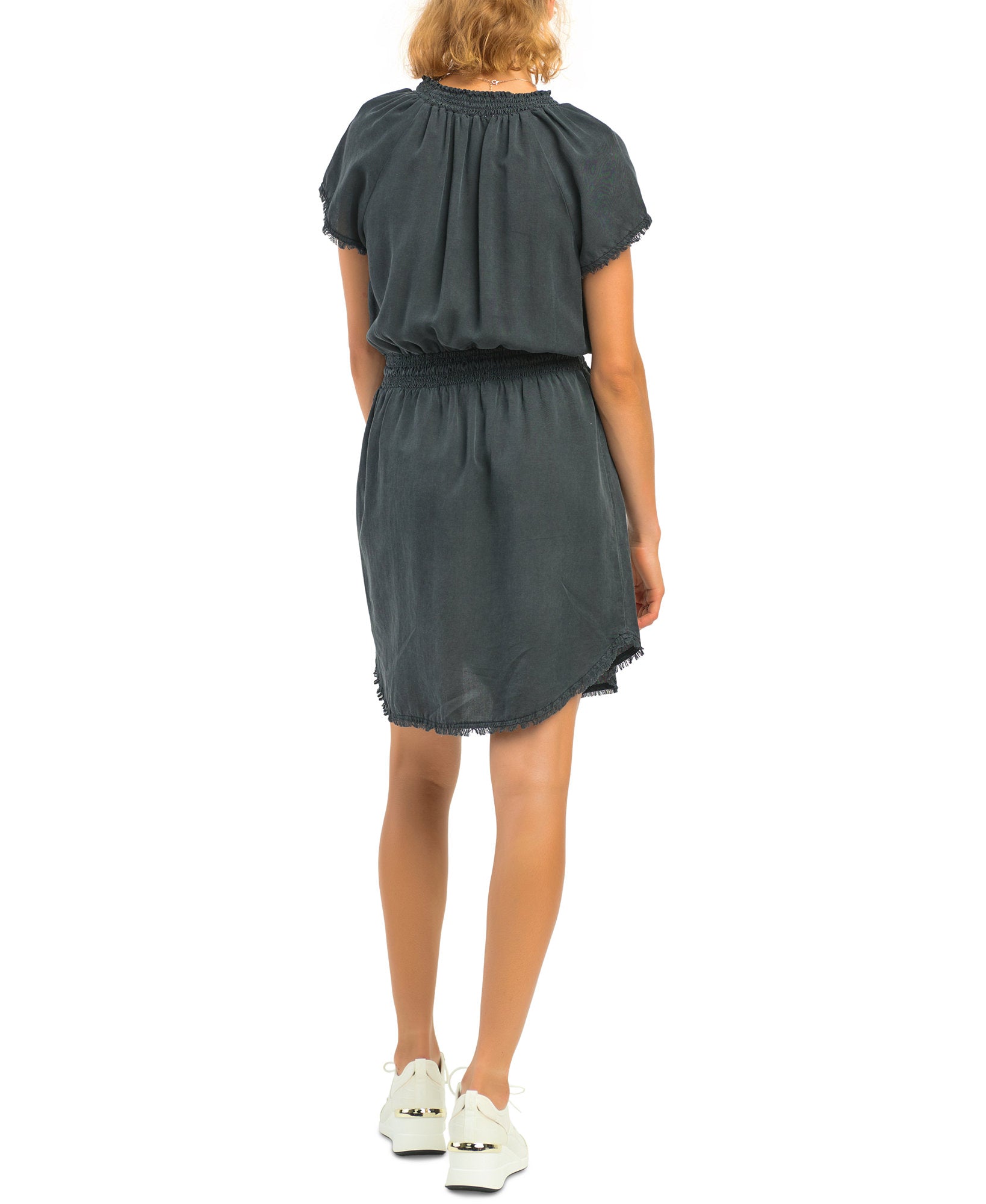 Black Tape Women Elastic Waist Frayed Hem Dress