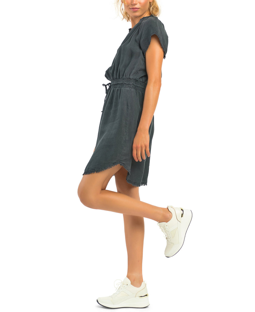 Black Tape Women Elastic Waist Frayed Hem Dress