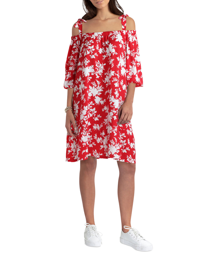 Gigi Parker Women Floral Print Cold Shoulder Dress Floral Silhouette Barbados Cherry