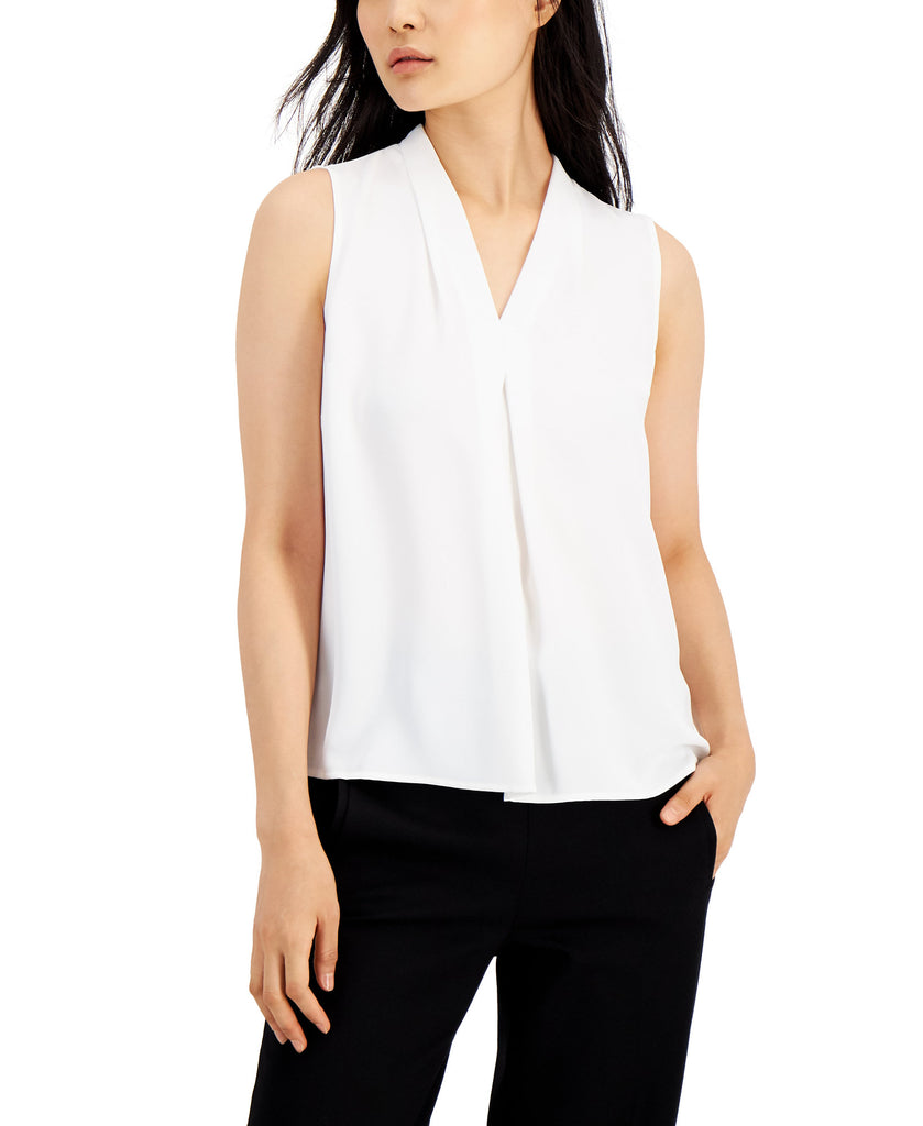 Bar III Women Sleeveless Pleat V Neck Top Lily