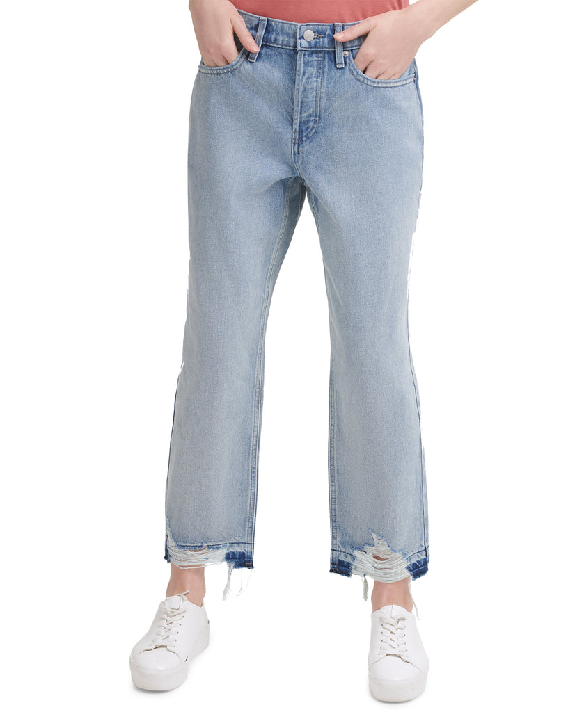 Calvin Klein Jeans Women Cotton Ripped Straight Leg Jeans Niagra