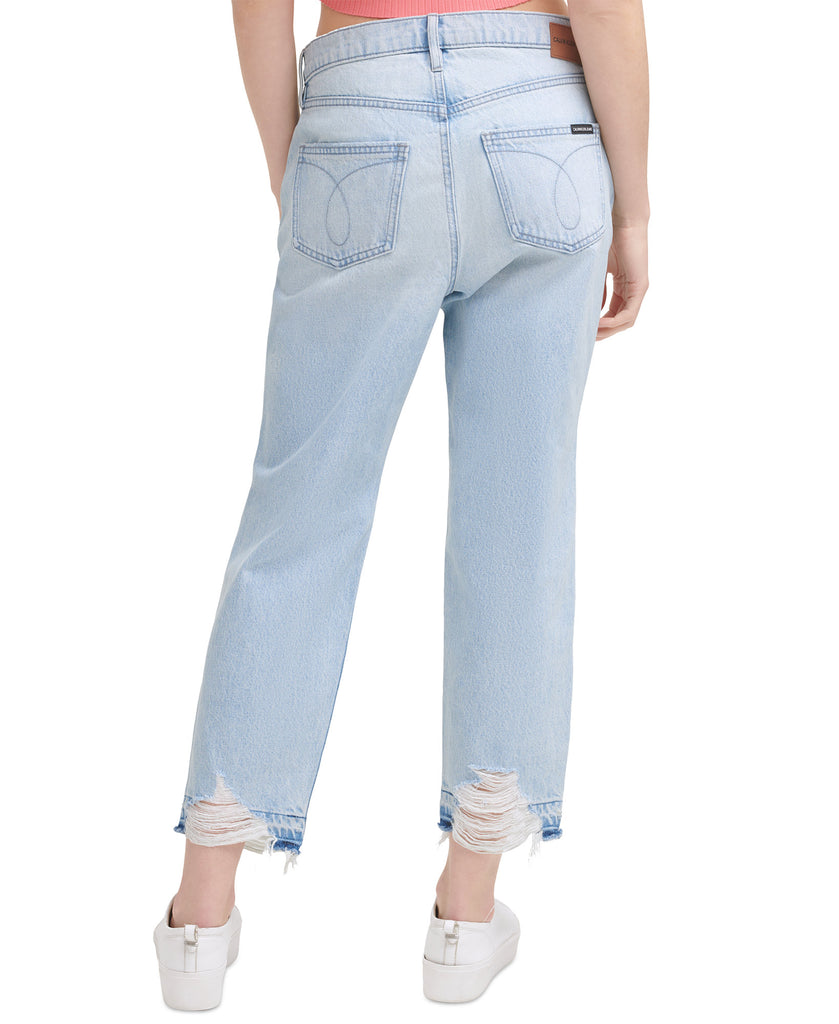 Calvin Klein Jeans Women Cotton Ripped Straight Leg Jeans