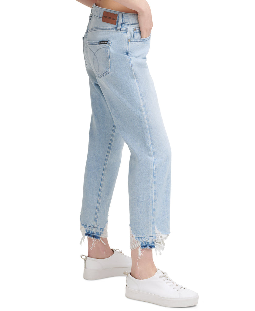 Calvin Klein Jeans Women Cotton Ripped Straight Leg Jeans