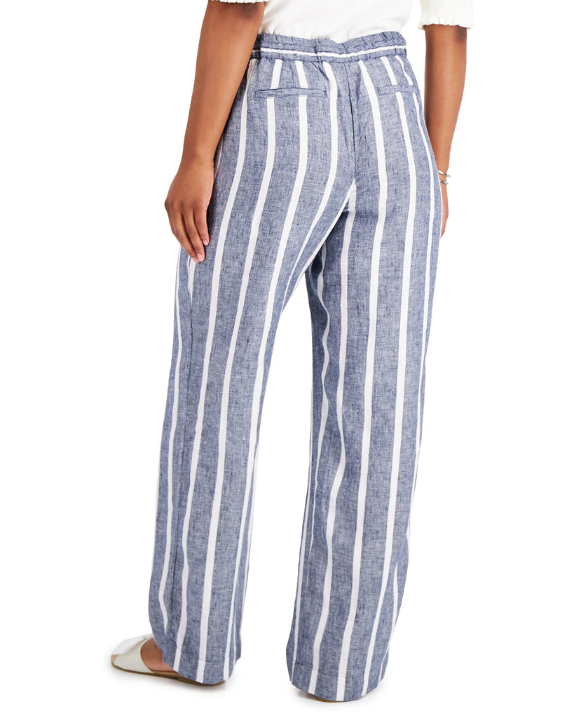 Charter Club Women Linen Striped Straight Leg Pants