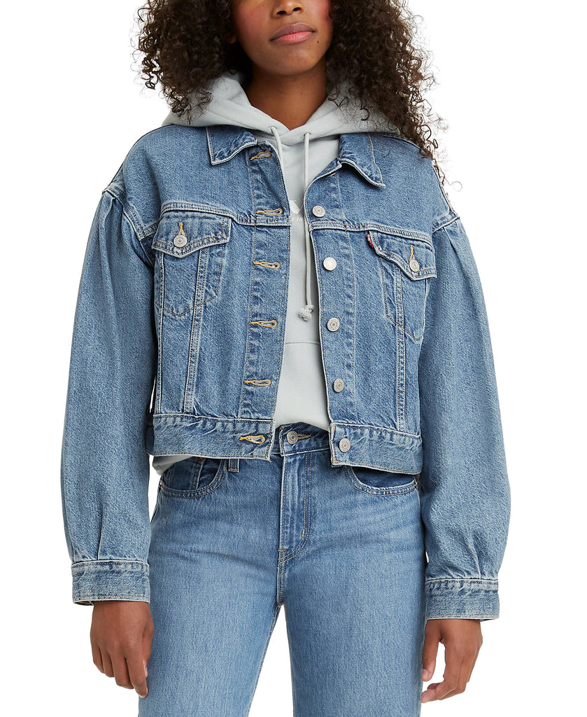 Levis Women Cotton Pleated Sleeve Denim Trucker Jacket Mineral Blue