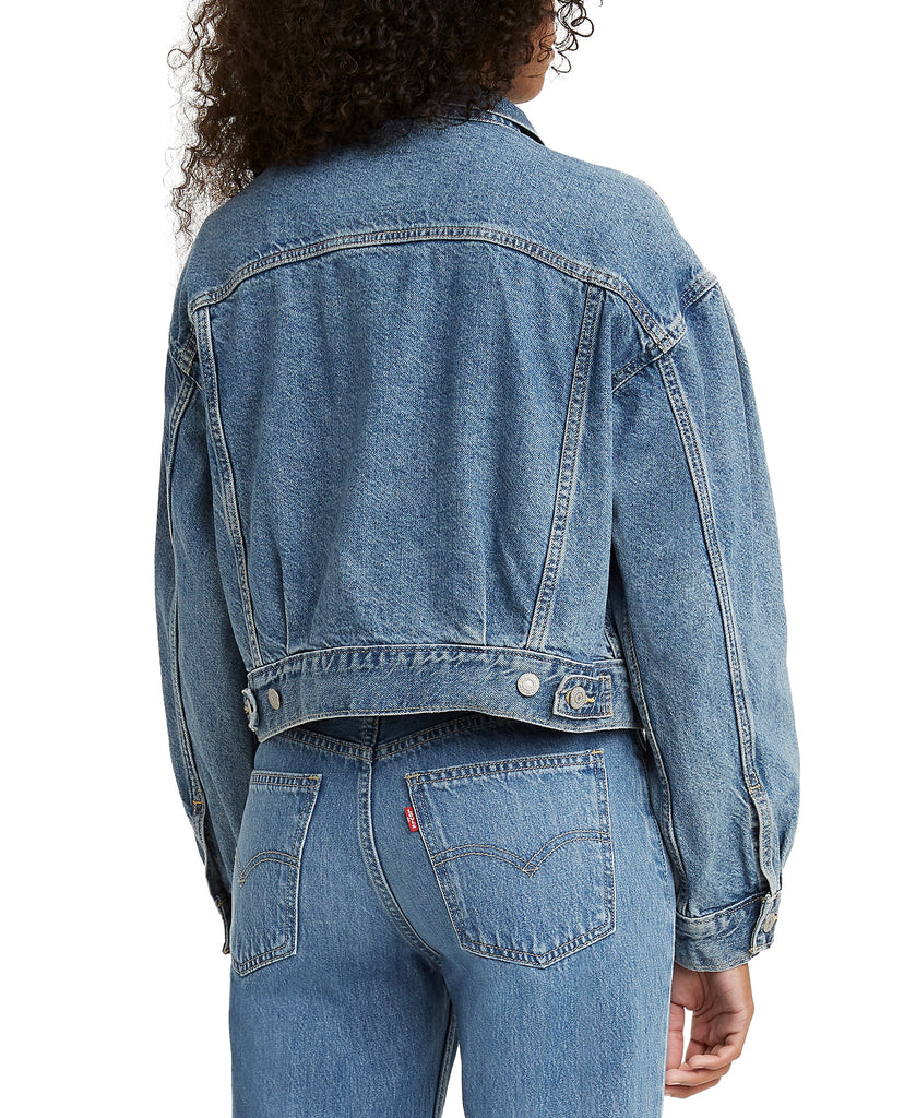 Levis Women Cotton Pleated Sleeve Denim Trucker Jacket