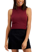 Hippie Rose Women Seamless Mock Neck Sleeveless Top Wine Berry