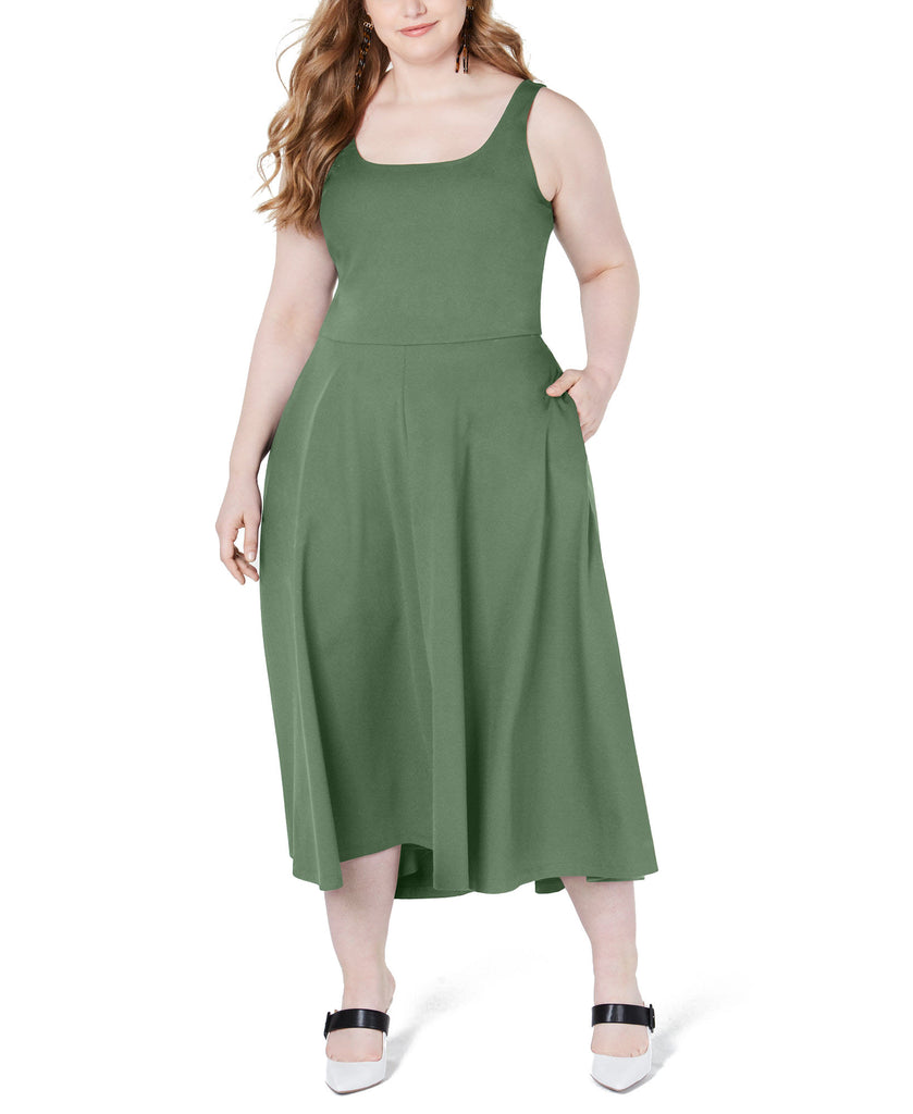 Women's Plus Sleeveless Fit & Flare Midi Dress Women's Plus Sleeveless Fit & Flare Midi Dress