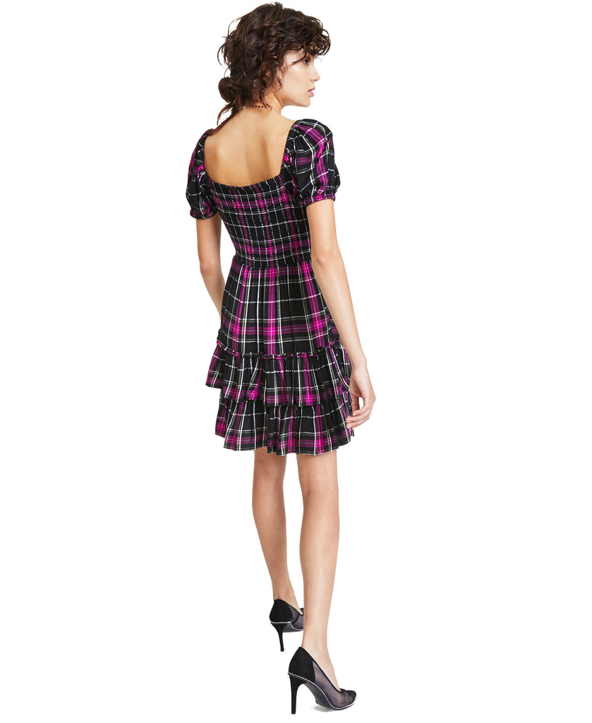 Bar III Women Puff Sleeve Plaid Mini Dress