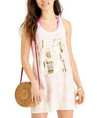 Miken Women Tie Dyed Graphic Print Cotton Cover Up Dress Prisim Pink