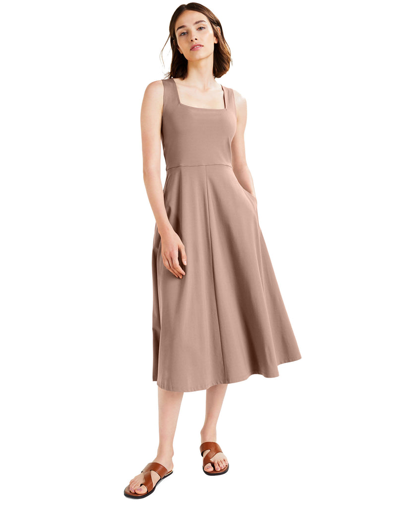 Alfani Women Solid Square Neck Midi Tank Dress Naked Clay