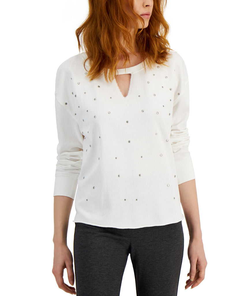 JPR Studio Women Studded Keyhole Cotton Top Off White