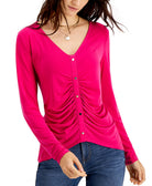 INC International Concepts Women Ruched Button Down Top Pink Tutu