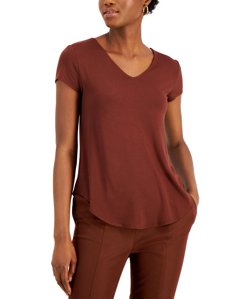 Alfani Women V Neck Knit T Shirt Choc Fondant