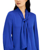 Bar III Women Tie Neck Cinched Sleeve Blouse