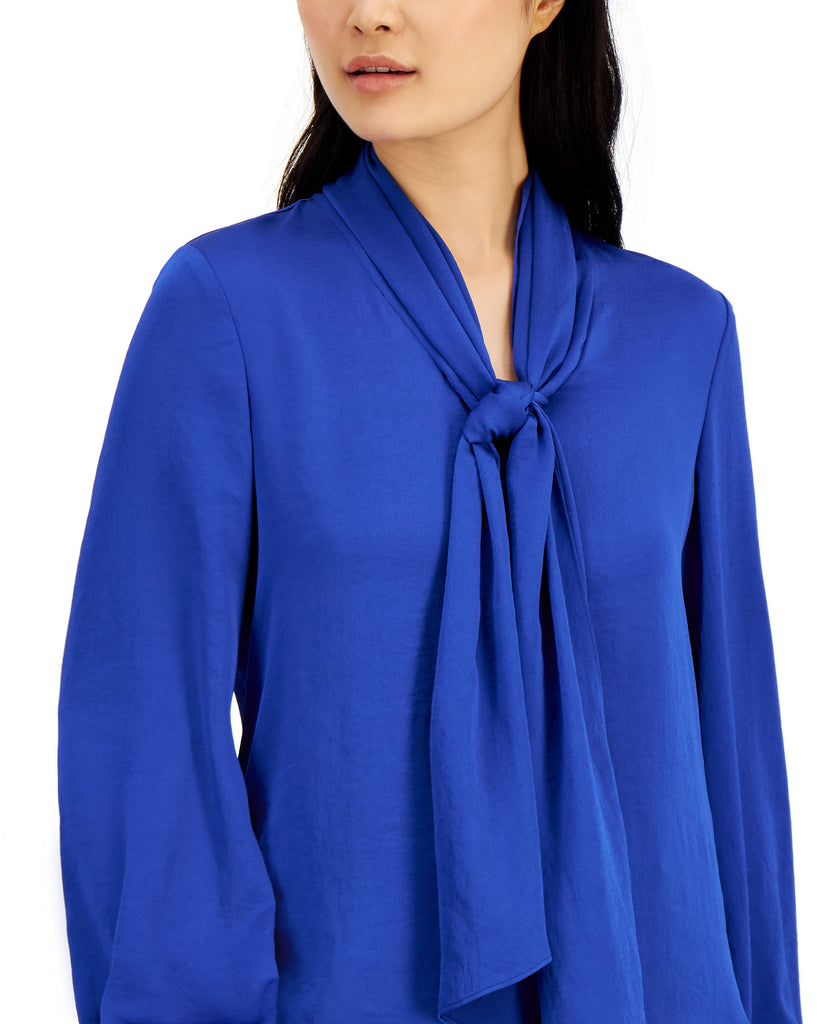 Bar III Women Tie Neck Cinched Sleeve Blouse