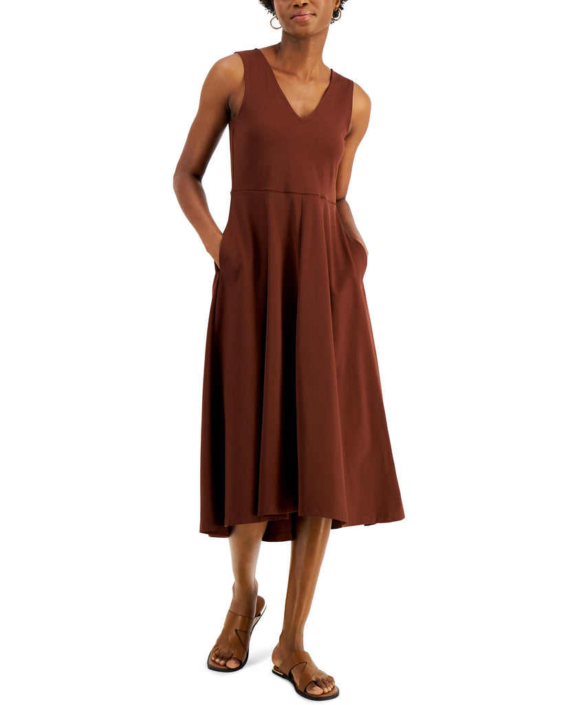 Alfani Women Solid V Neck Tank Dress Dark Cocoa