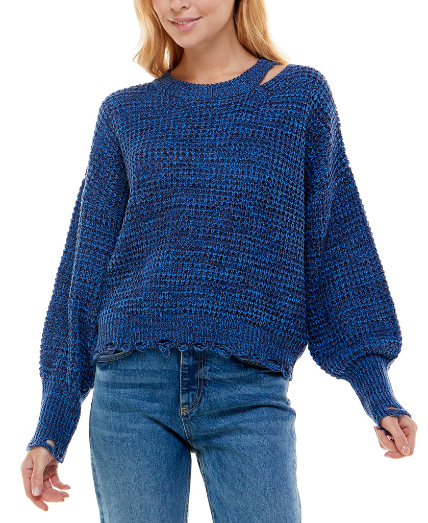 Ultra Flirt Women Destructed Cut Out Sweater Bijou Blue