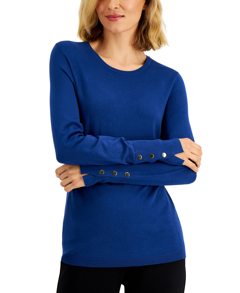 JM Collection Women Button Sleeve Sweater Navy Peony