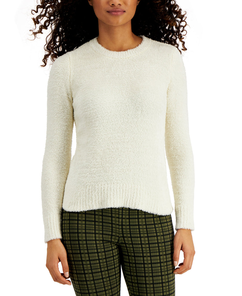 Style & Co Women Plush Sweater Antique Cream