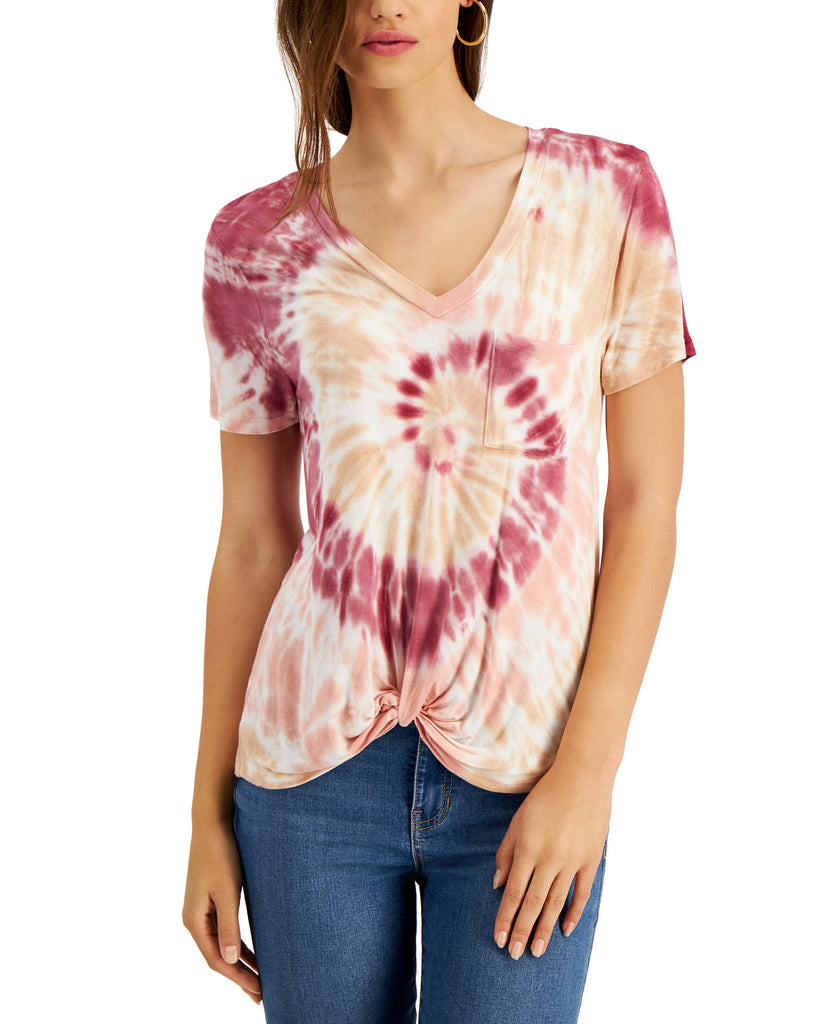 Self Esteem Women Tie Dyed Twist Front T Shirt Dawn Wine