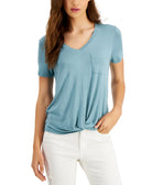 Self Esteem Women Twist Front Pocket T Shirt Mineral Blue