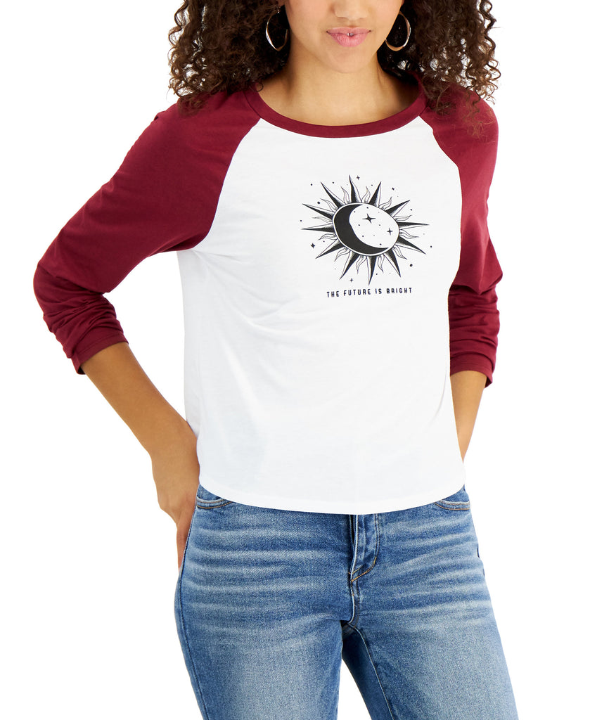 Rebellious One Women Raglan Sleeve Graphic Top White Burgundy