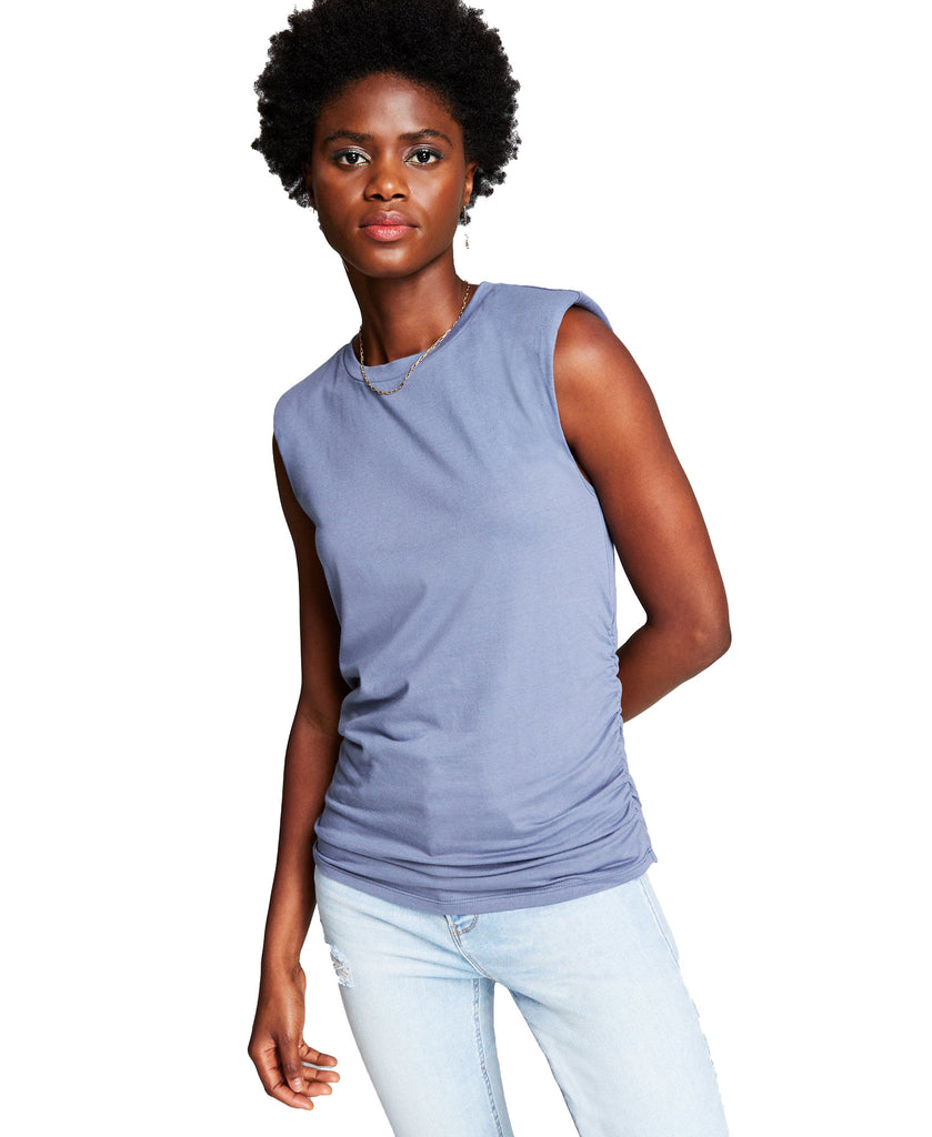 And Now This Women Shoulder Pad Muscle T Shirt Grey Blue