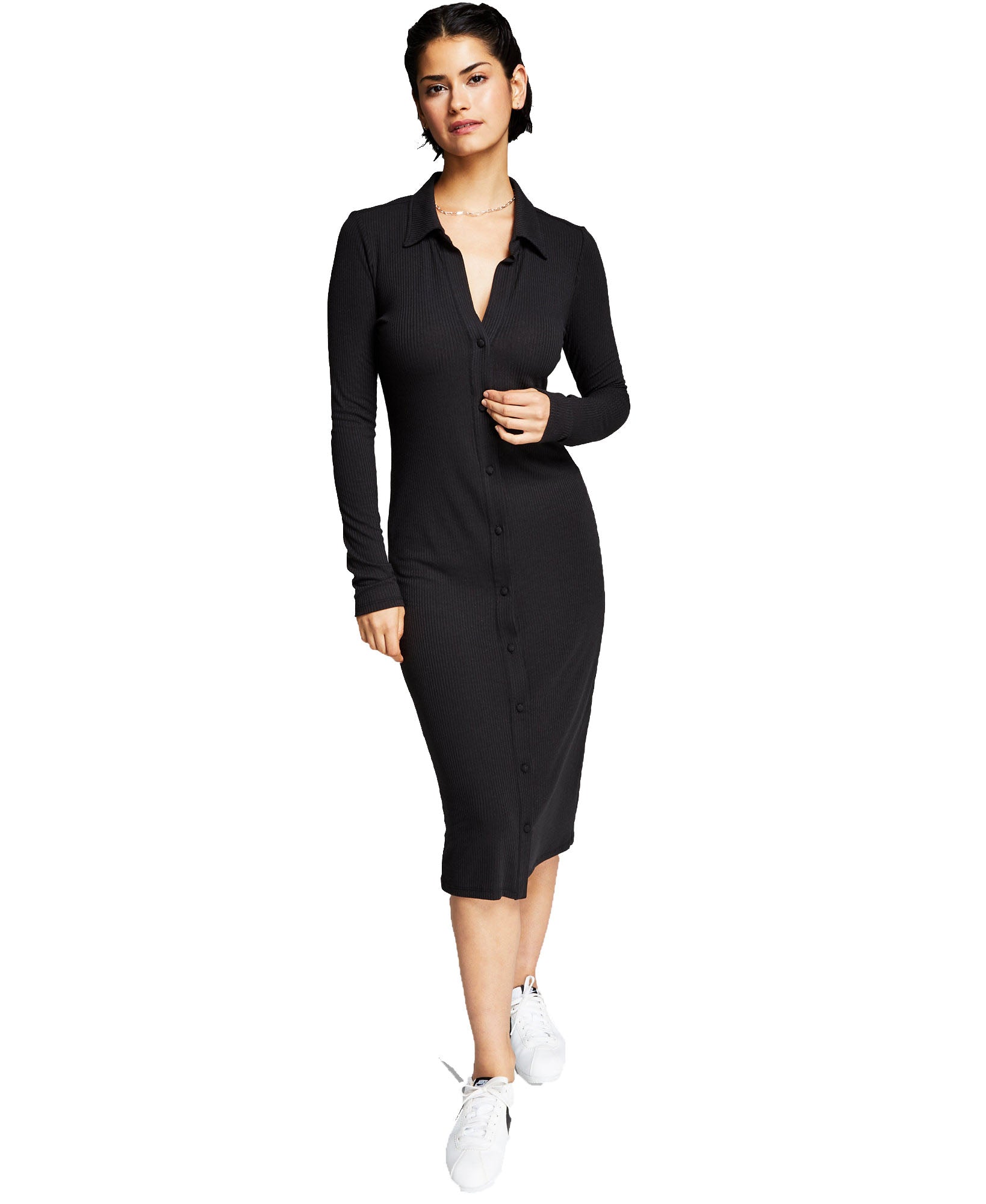 ribbed midi polo dress Women's Ribbed Polo Midi Dress – Online Warehouse Sale