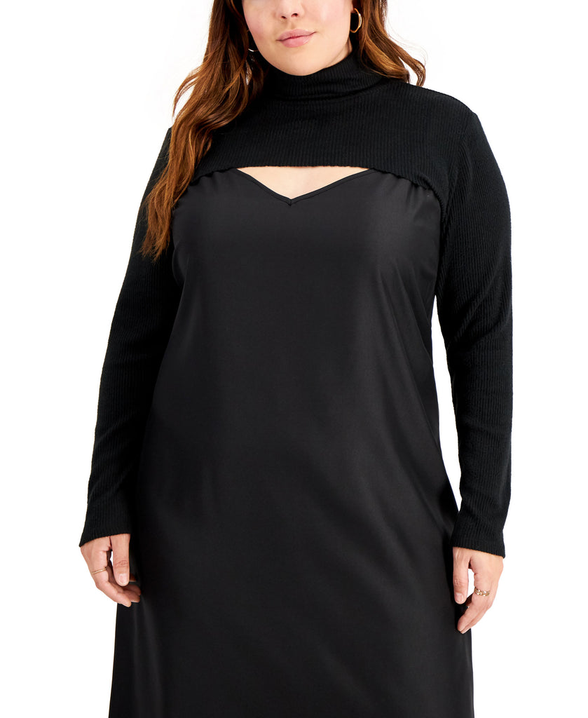 FULL CIRCLE TRENDS Women Plus Super Crop Turtleneck Top Black Beauty