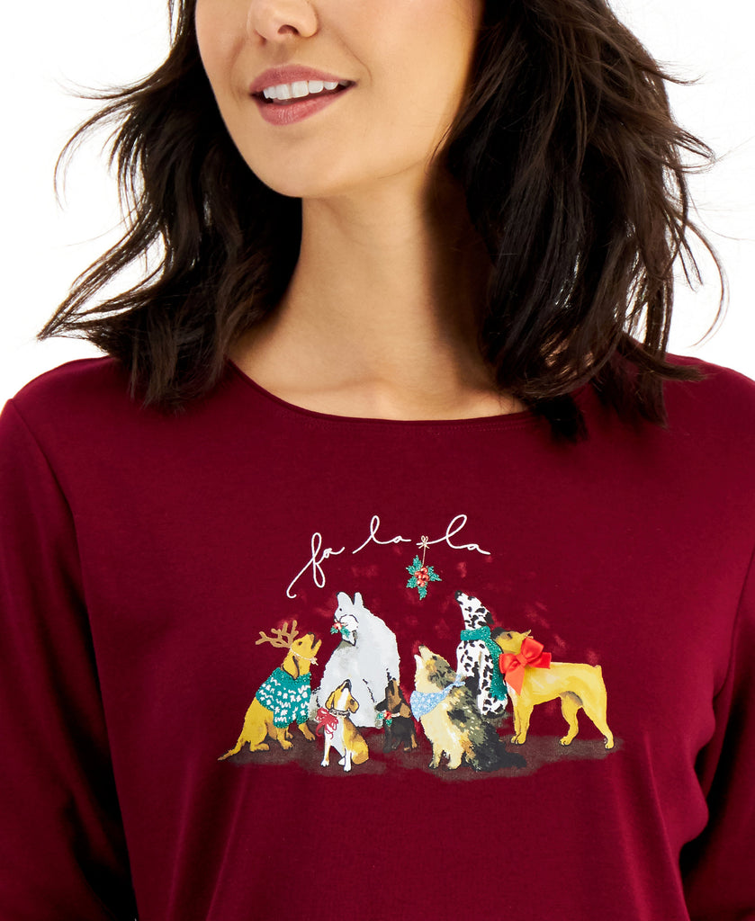 Karen Scott Women Fa La La Holiday Dog Top