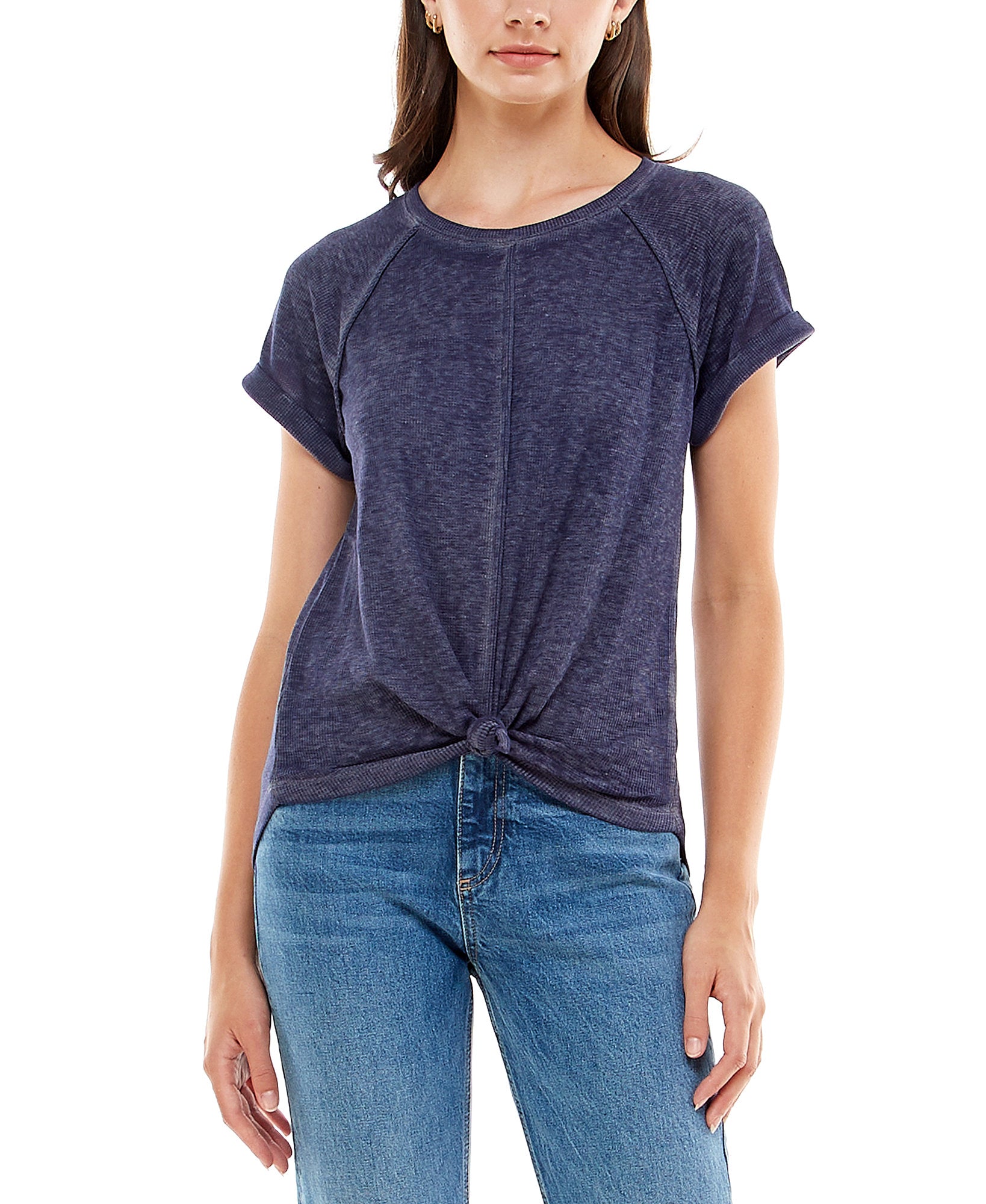 Crave Fame Women Knot Hem T Shirt Navy