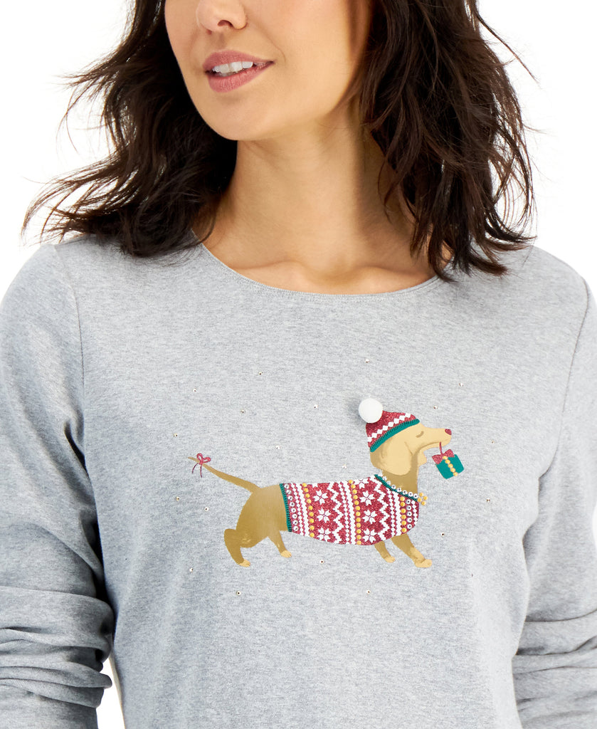 Karen Scott Women Holiday Pooch Long Sleeve Top