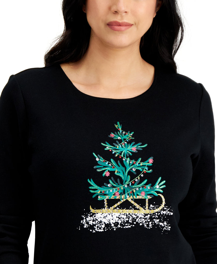 Karen Scott Women Embellished Christmas Tree Top