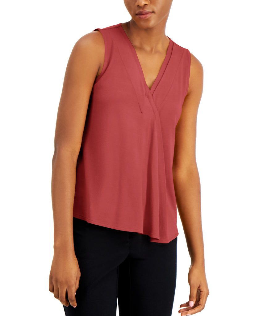 Alfani Women Sleeveless Pleated V Neck Shirt Cranberry Spice