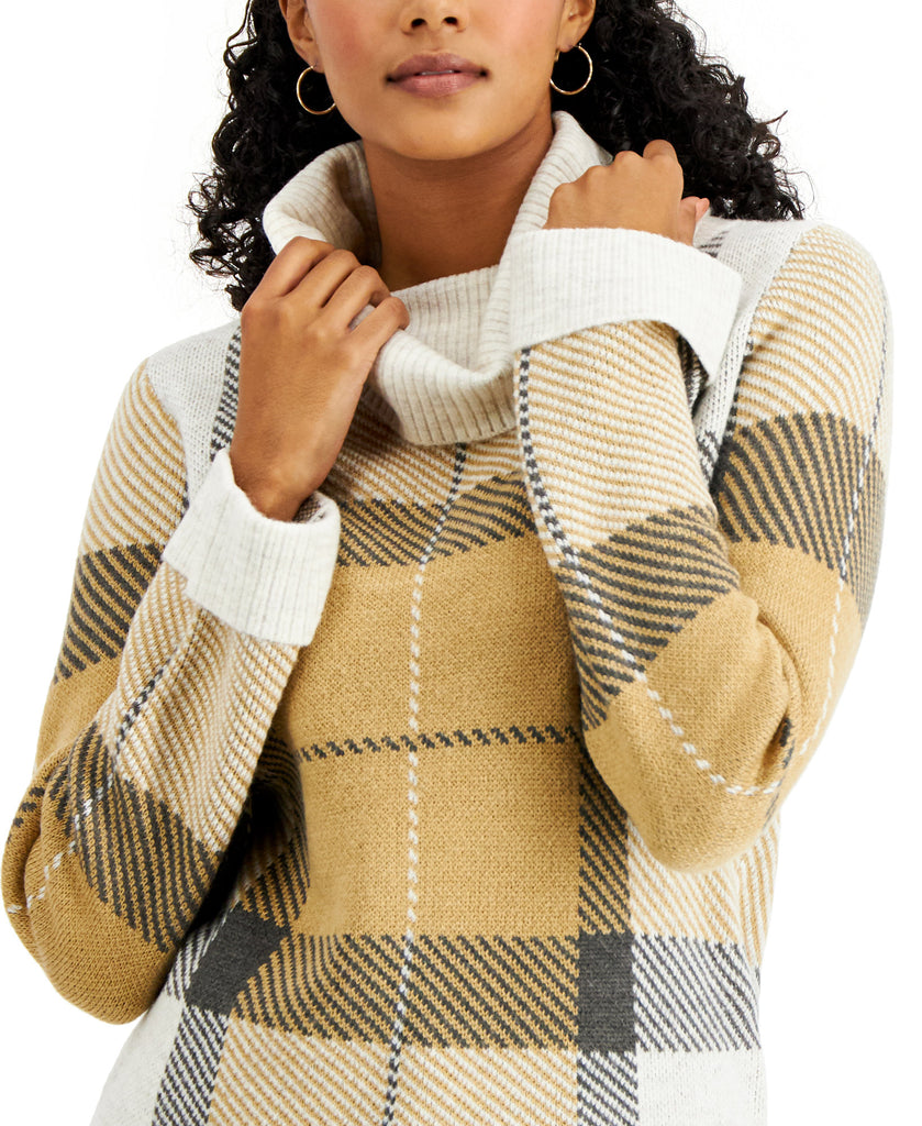 Charter Club Women Plaid Cowlneck Sweater