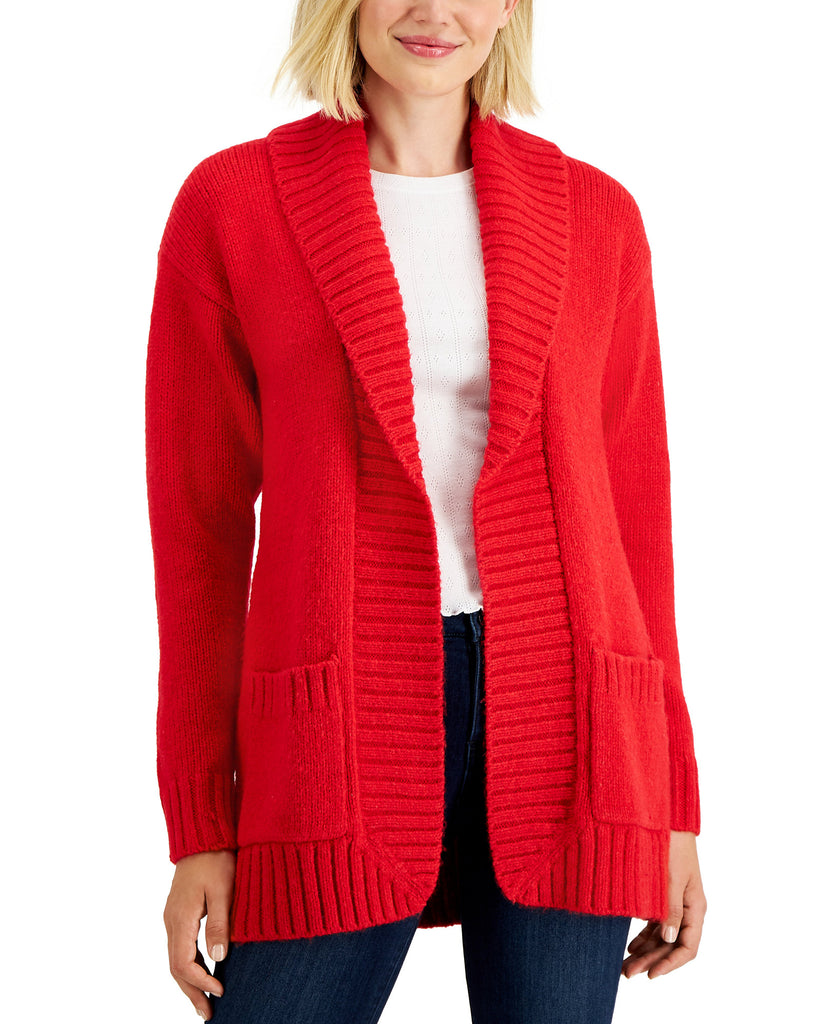 Charter Club Women Heart Open Cardigan Ravishing Red Combo